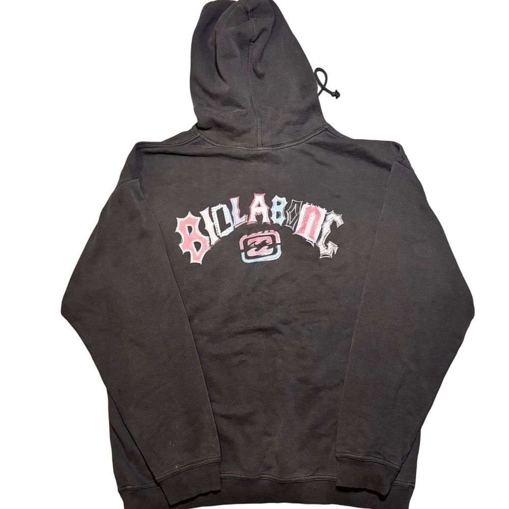 Vintage Y2K Billabong Hoodie Large Faded Black Surf Skate Spell Out